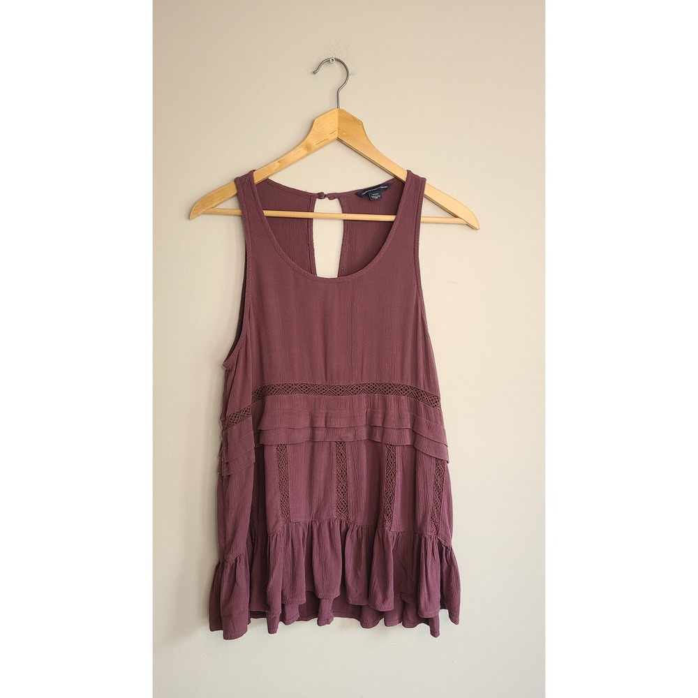 American Eagle Outfitters Burgundy Crochet‎ Lace Tiered Ruffle Tank Top Medium